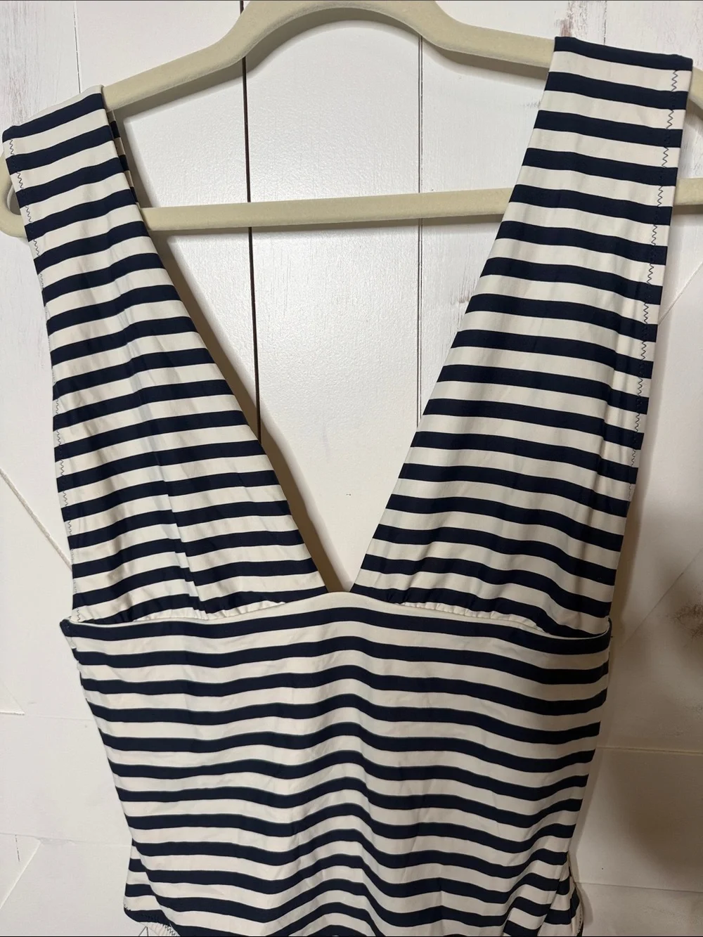 J. Crew Navy White Striped One Piece Swimsuit Deep V